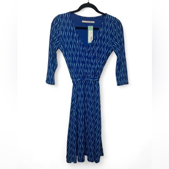41 Hawthorn Dresses & Skirts - 41 Hawthorn Women Small Blue Geometric  Faux Wrap Tie Belt Midi‎ Stretch Dress